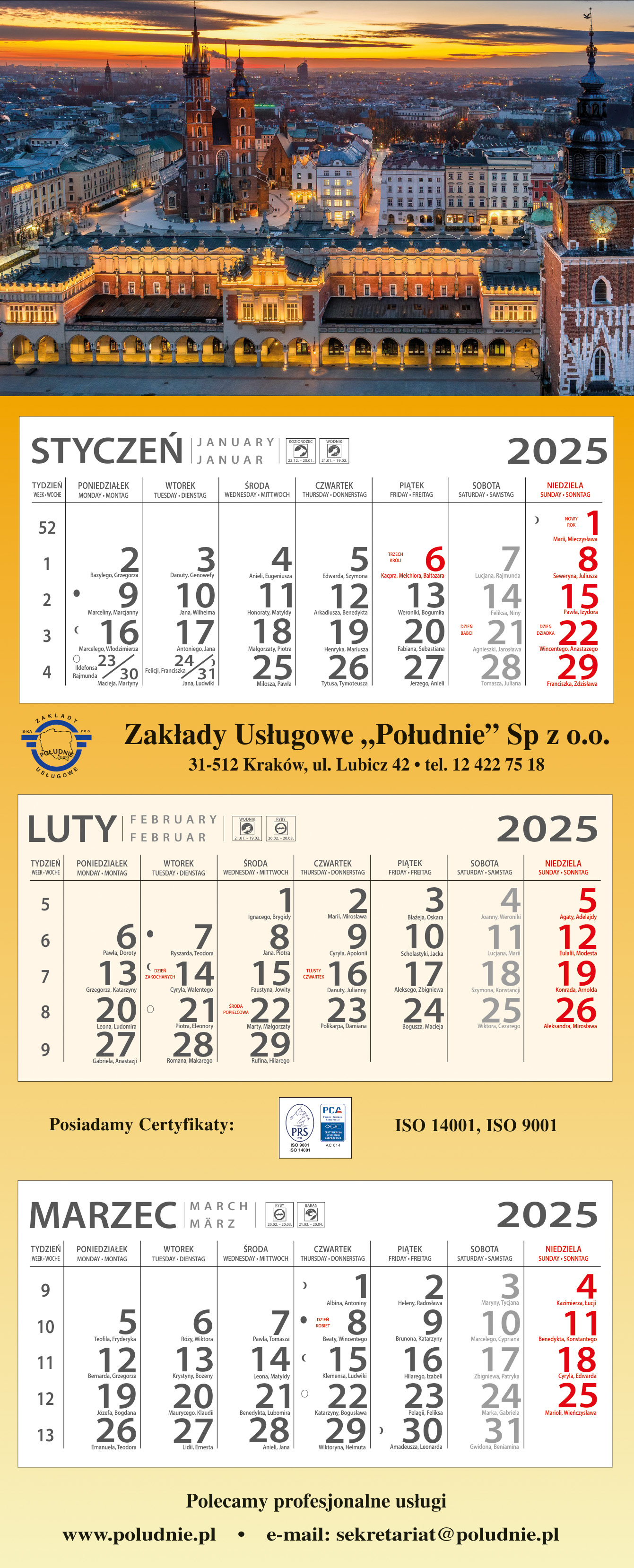 Kalendarz trójdzielny ZUP 2025